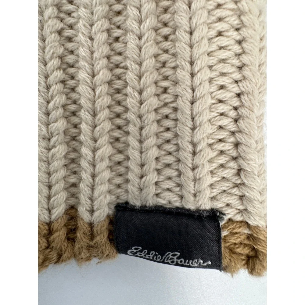 Eddie Bauer‎ Fishermans Sweater Large Mens Cable Knit Mock Neck Button Beige - Picture 12 of 15
